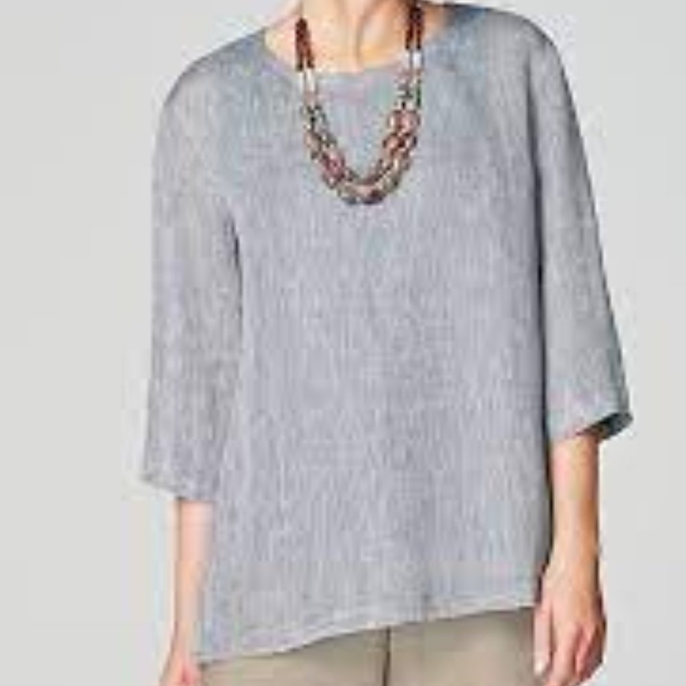 J. Jill Love Linen Taupe/Grey Airy-Weave Top Small